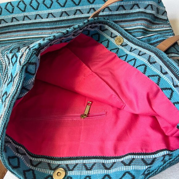 Fabric handbag 18" x 15" - turquoise - Picture 3 of 4